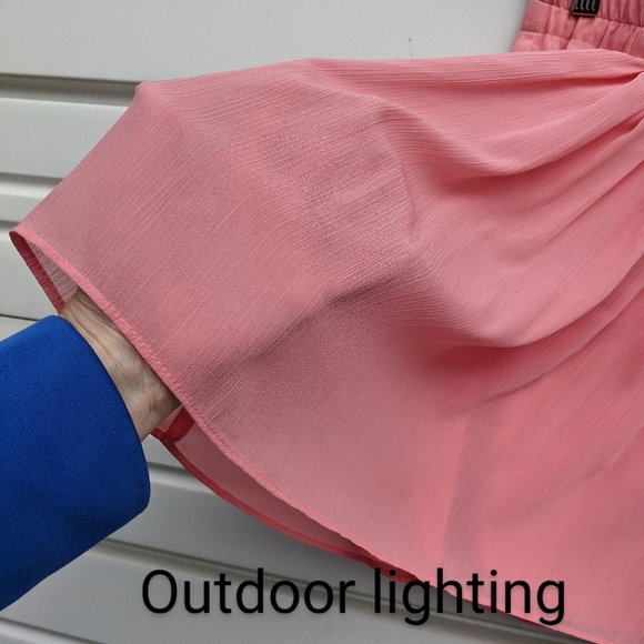 LOFT Mini Skirt Coral XXS pleats flowy sheer light weight dressy elastic waist - Picture 11 of 14